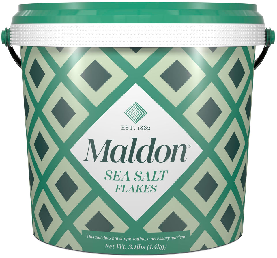 Maldon Sea Salt Flakes Tub with pyramid crystals for finishing and flavor enhancement