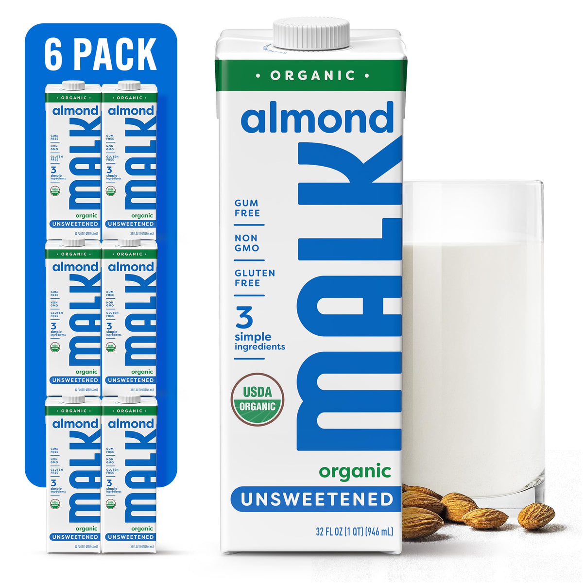 MALK unsweetened almond milk 32oz bottle for smoothie-ready plant-based nutrition