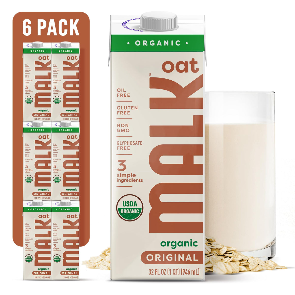 MALK Oat Milk Original bottle on a shelf showing pantry-friendly, organic flavor.