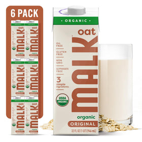 MALK Oat Milk Original bottle on a shelf showing pantry-friendly, organic flavor.