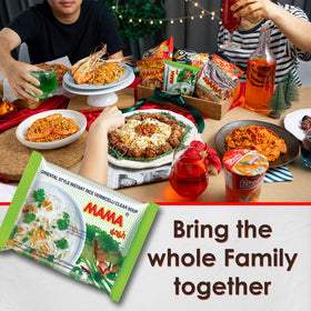 MAMA air-dried noodles highlight lower calories versus fried options.