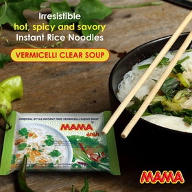 MAMA hot spicy Thai noodles in broth delivering bold flavor in minutes.