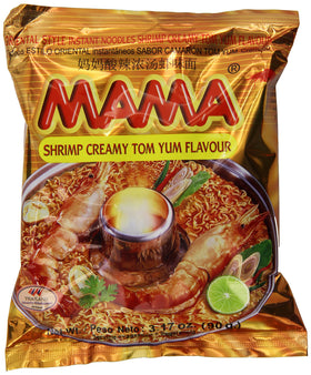 MAMA Creamy Tom Yum Spicy instant noodles pack, 20 servings, for fast, satisfying meals.