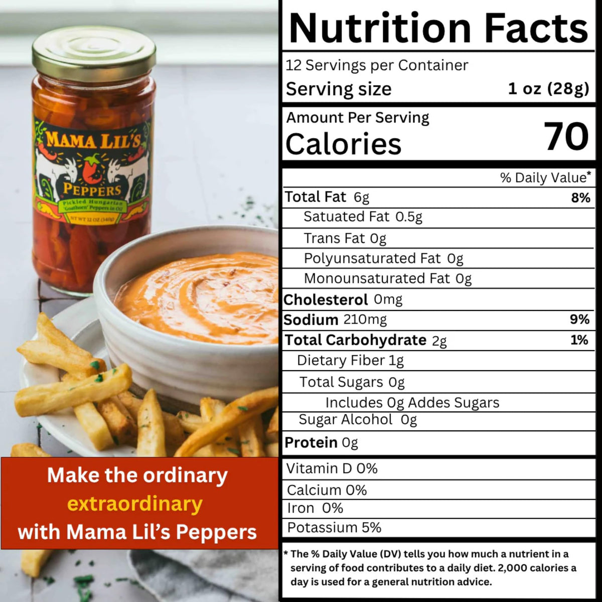 Mama Lil's Mild Goathorn Peppers in Oil jar label highlights Italian-inspired recipe