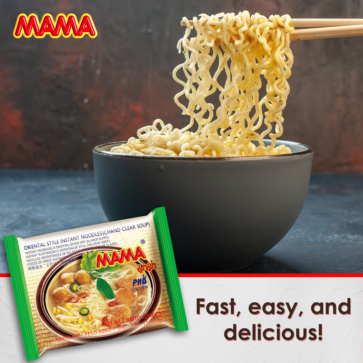 MAMA Noodles air-dried noodles emphasizing lighter option