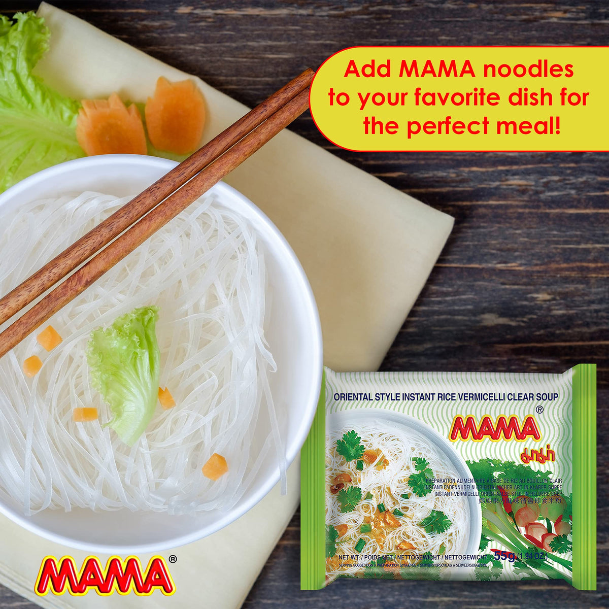 MAMA noodles cooked to a chewy texture in a bowl for a satisfying bite.