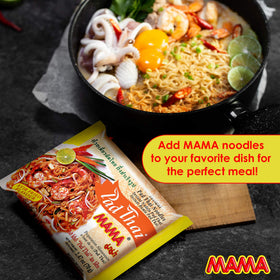MAMA Pad Thai pack with 30 bags highlights convenient, budget-friendly meals.