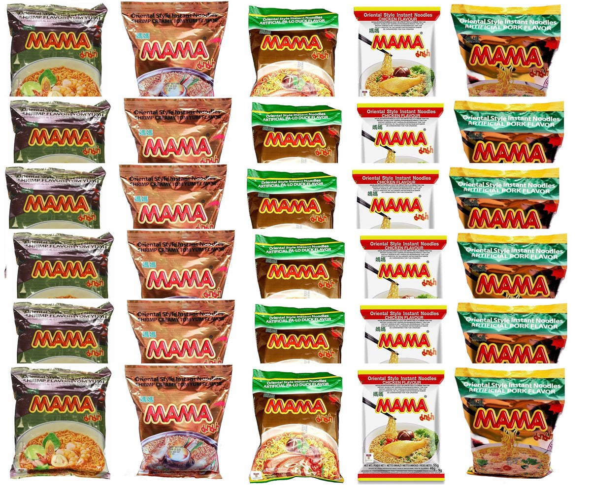 Mama Oriental Style noodle bundle box offers a convenient pantry staple.
