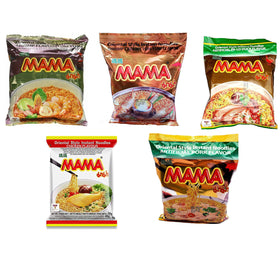 Mama Oriental Style noodles on a store shelf ready for quick meals.