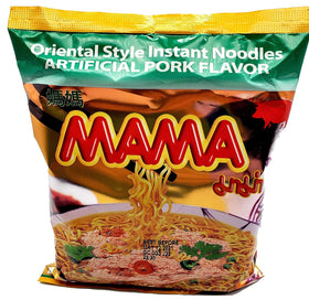 Shrimp Tom Yum flavor pack from Mama noodles ready for prep.