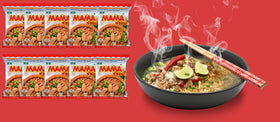 MAMA ramen packaging close-up highlighting bold pork flavor for quick dinners