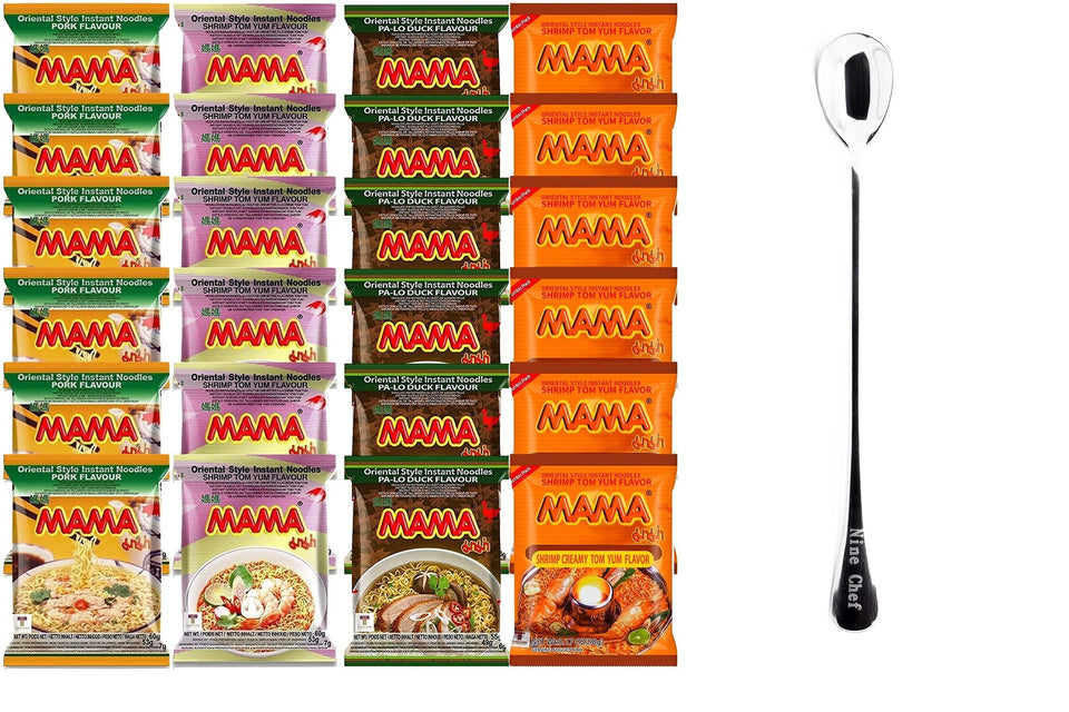 Generic Mama Ramen Thai Noodle four flavors packaging for easy pantry meals