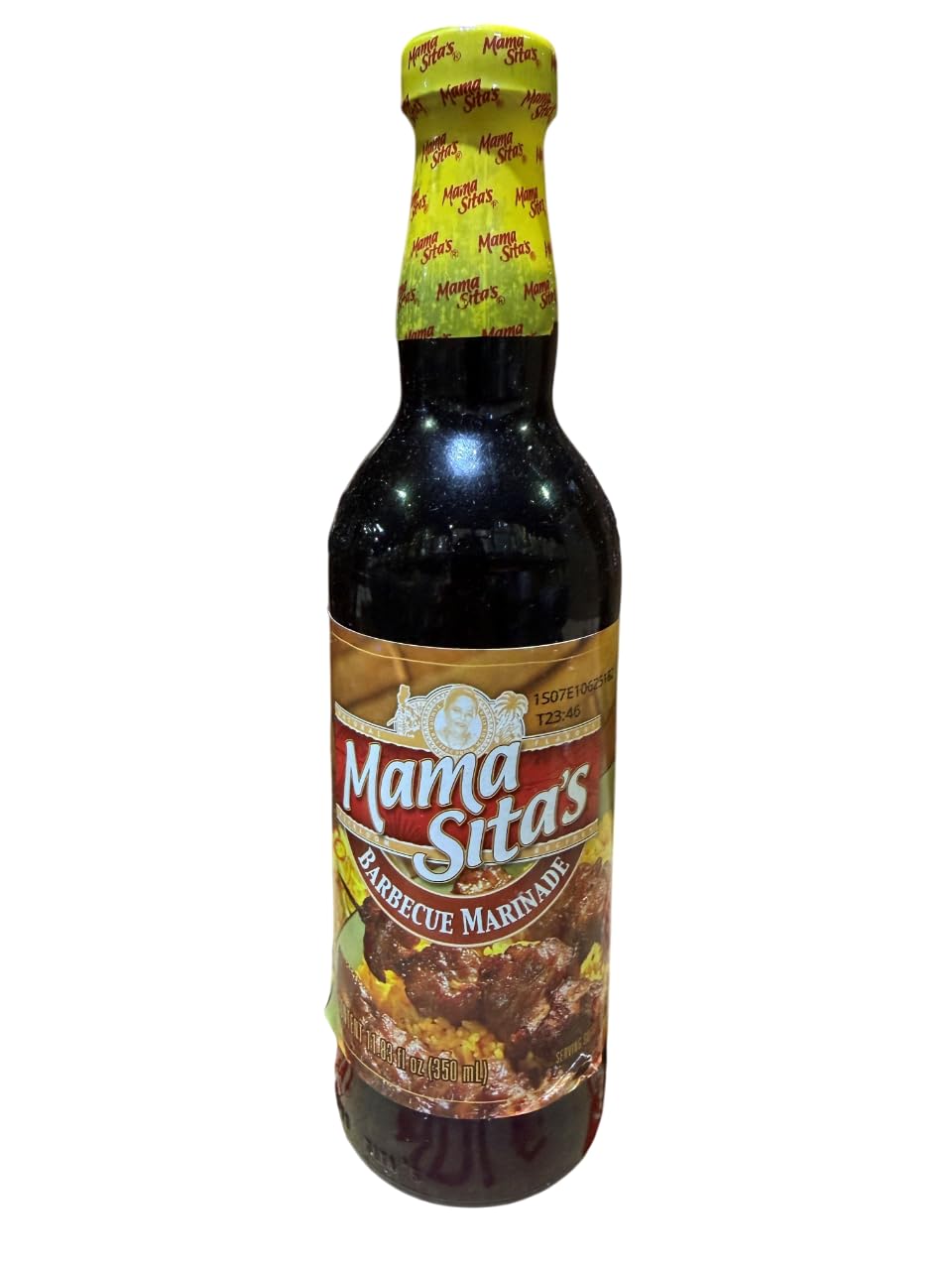 Mama Sita's Barbecue Marinade bottle front view ready for grilling.