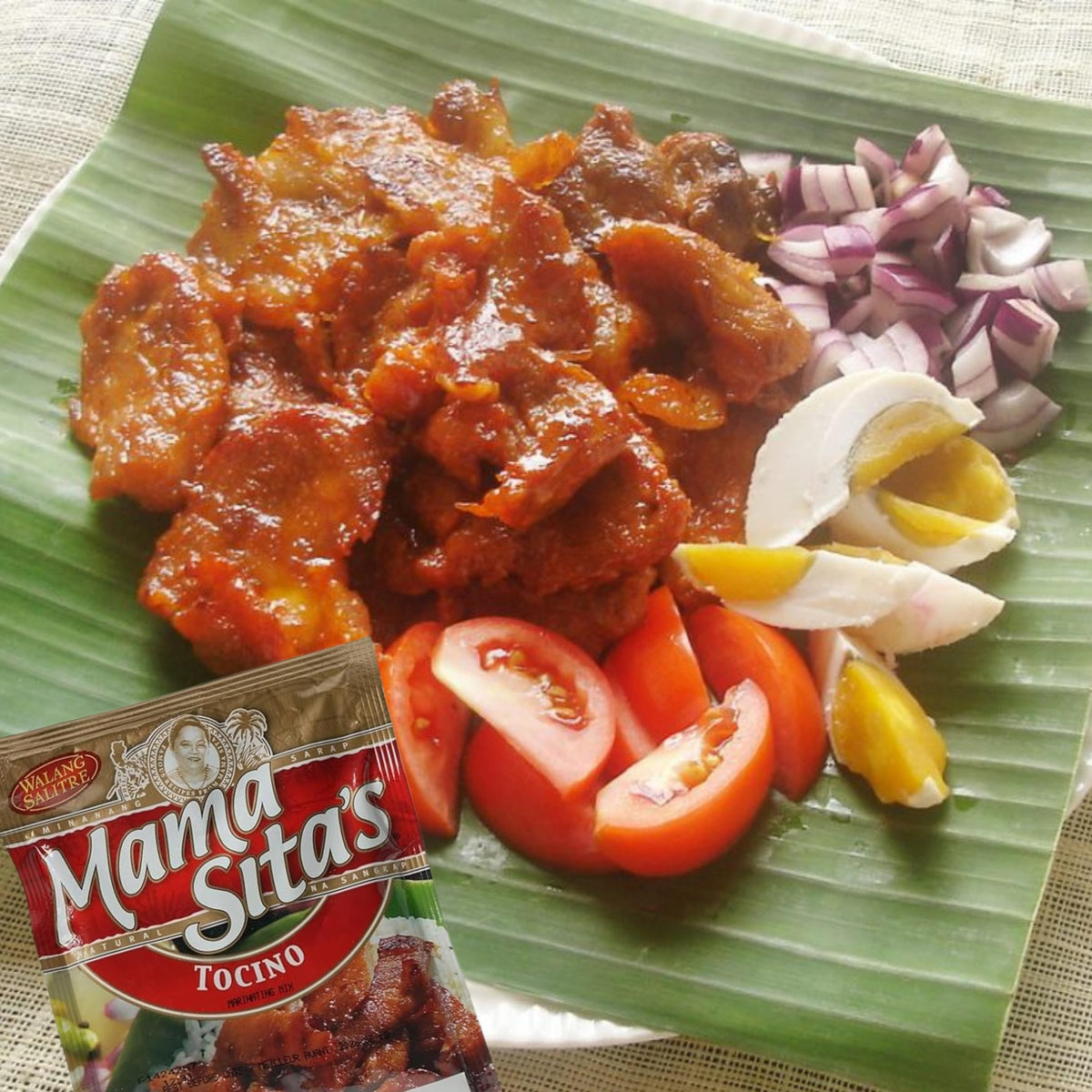 Mama Sita's Tocino Marinating Mix in bowl ready to marinate pork evenly.