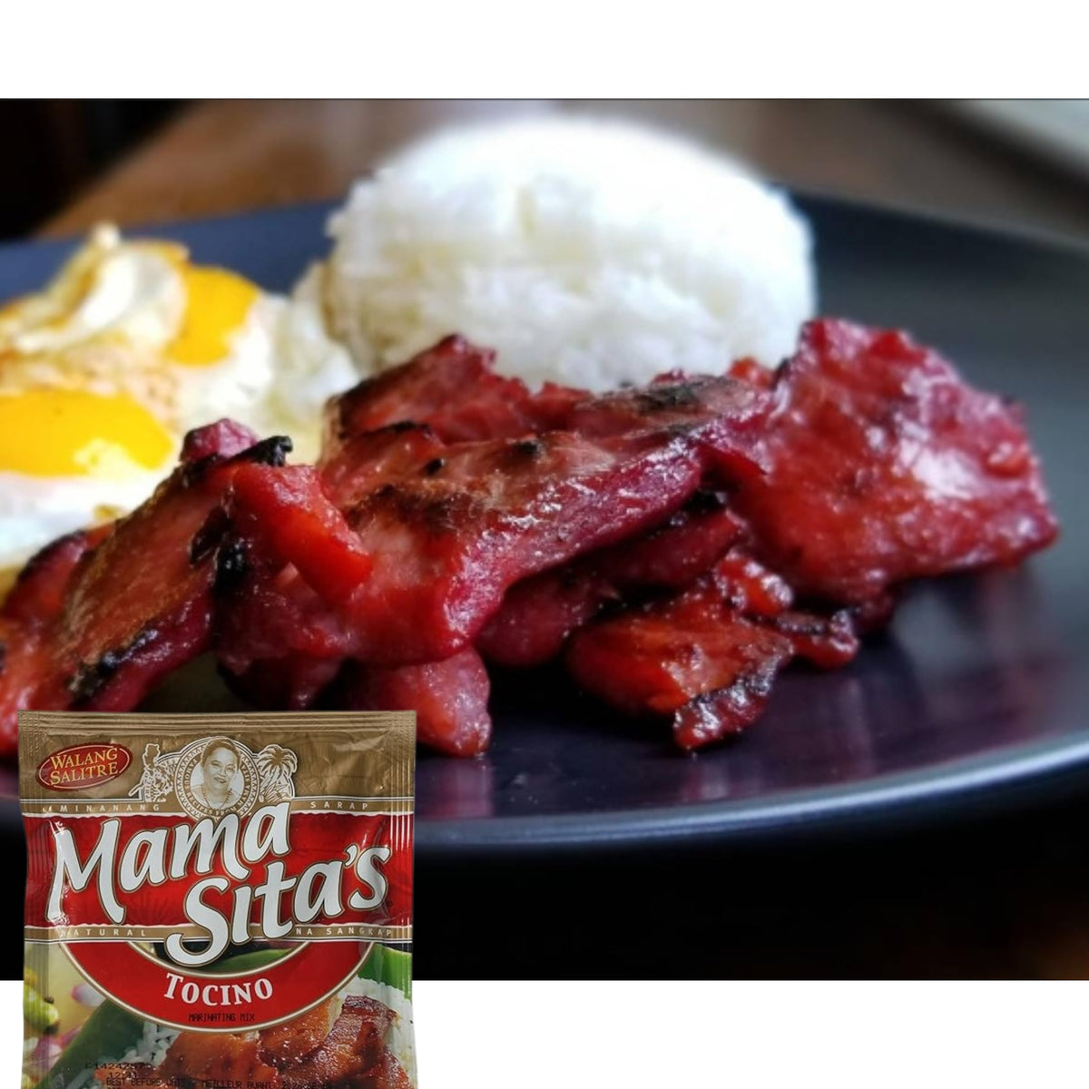 Mama Sita's Tocino Marinating Mix six-pack display for convenient shopping.