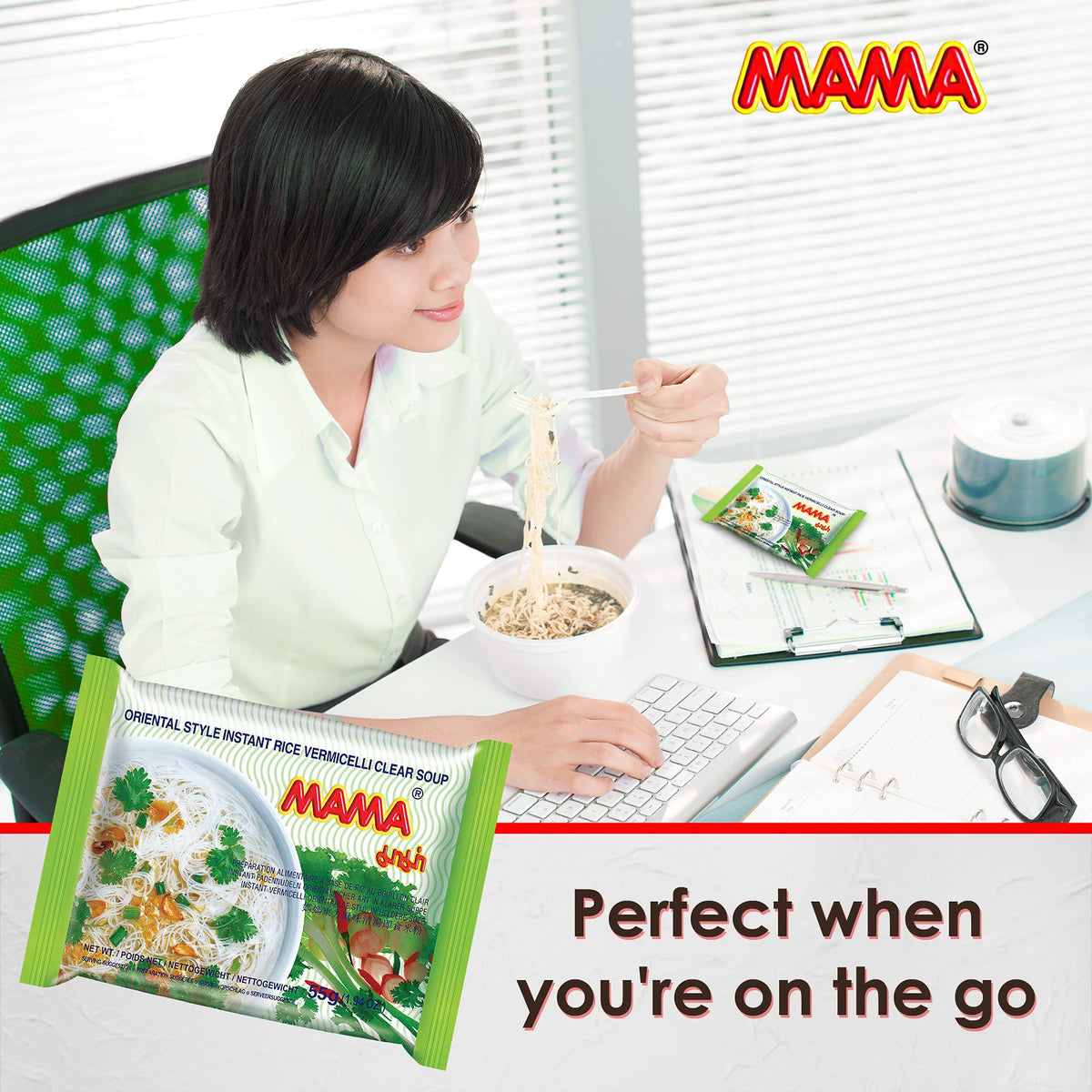 MAMA Thai flavors instant noodles ready in minutes for a fast meal.