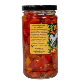 Mama Lil’s spicy goathorn peppers topping a grilled steak