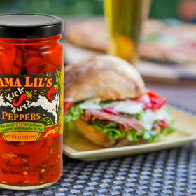 Mama Lil’s goathorn peppers on antipasto board