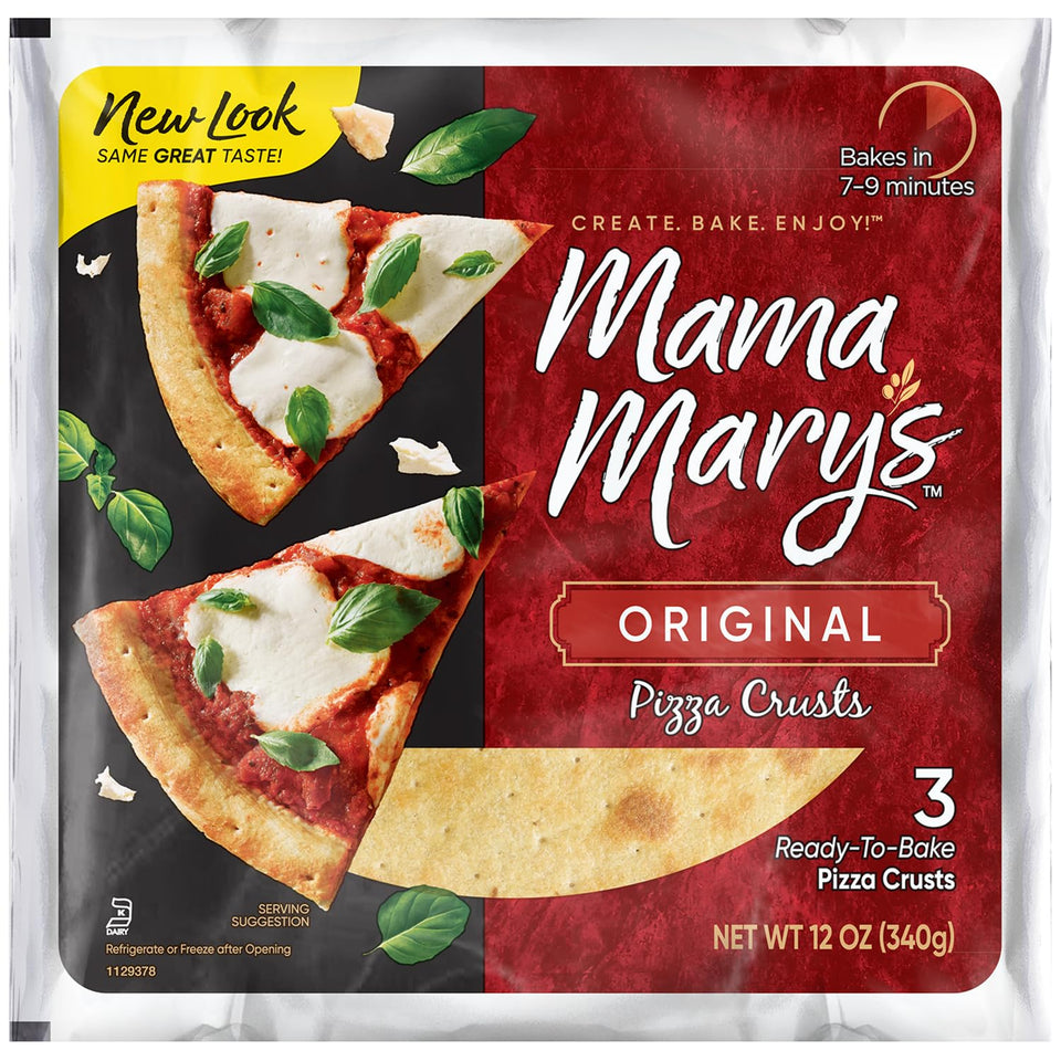 Mama Mary's 7-inch original crusts in a six-pack, ready for quick pizzas.