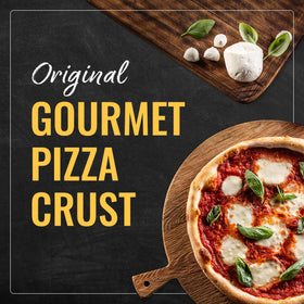 Pizza crust on baking sheet ready to bake in minutes.