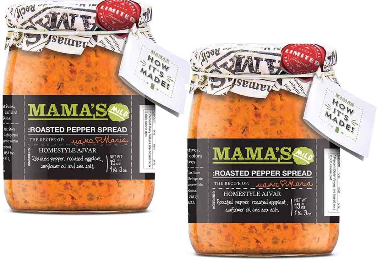 Mama's Ajvar Roasted Pepper Red Spread, 2-pack jar, versatile as dip or sauce