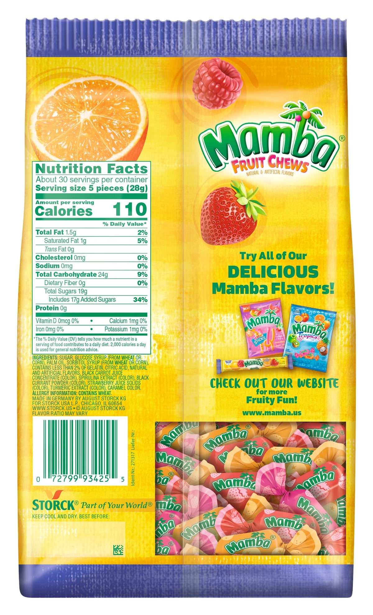 Mamba strawberry chews close-up, bold fruity flavor for snacking on the go.