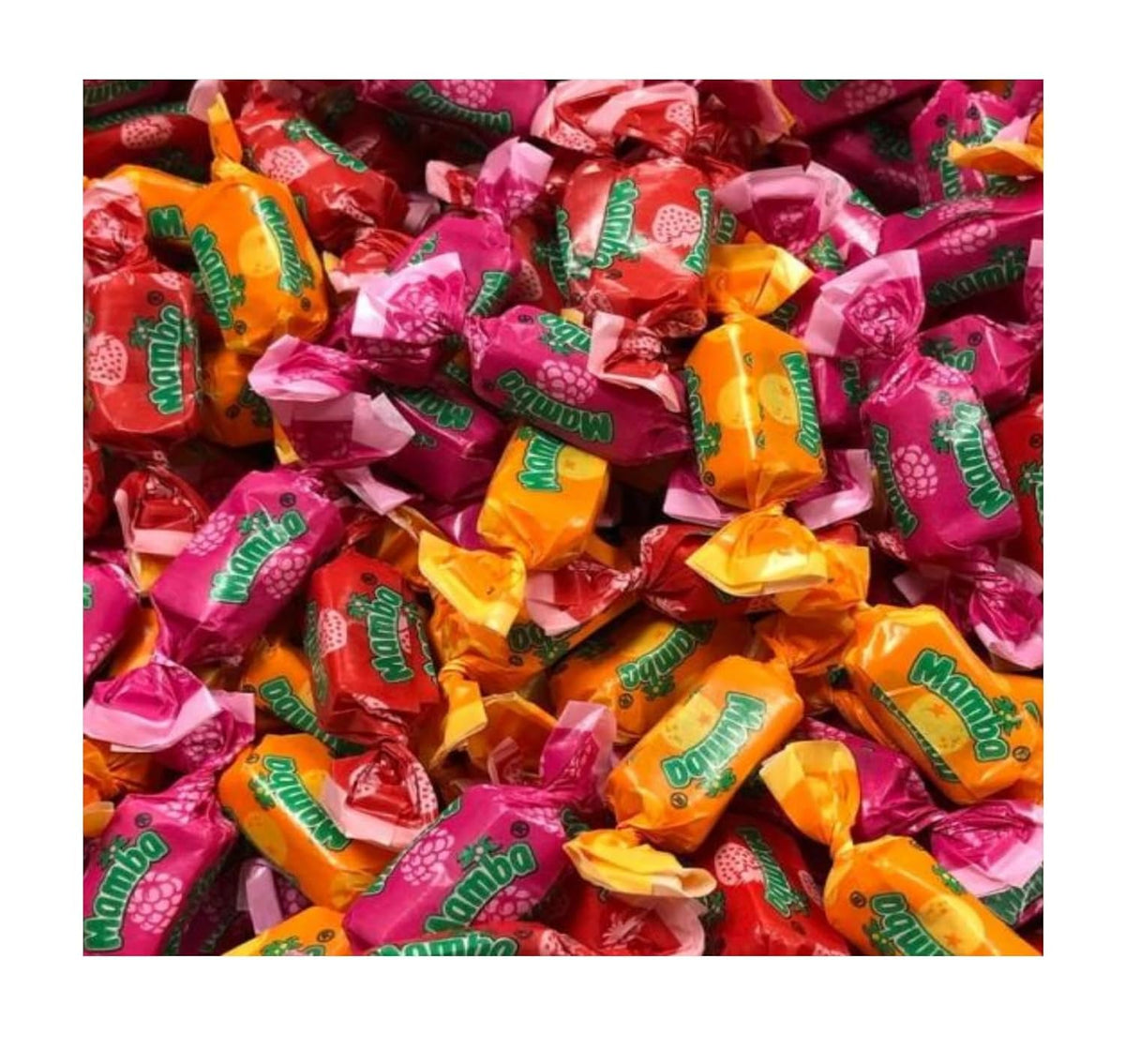 Mamba Fruit Chews variety flavors in a colorful assortment for sharing