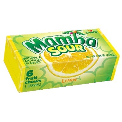 Mamba Sour Fruit Chews open pack shows soft chews and lasting flavor.
