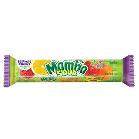 Mamba Sour Strawberry chew close-up, bold fruit flavor and tangy finish for snacking