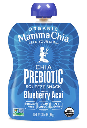 Mamma Chia pouch showing omega-3 content, a tasty plant-based fat source.