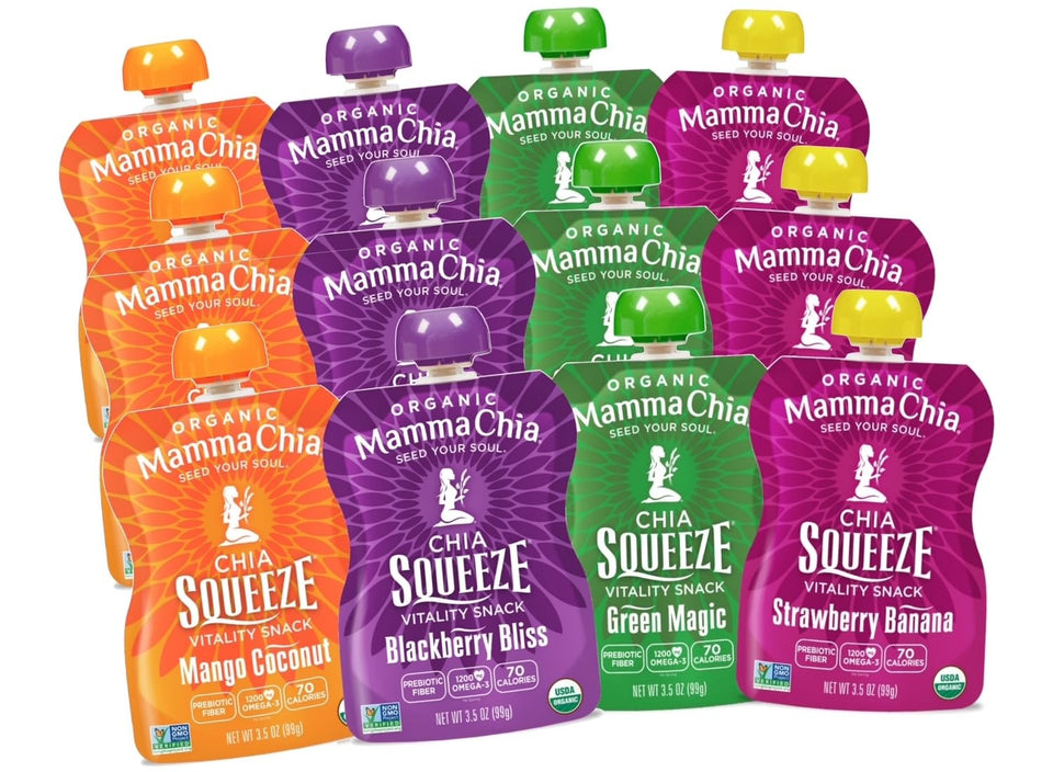 Mamma Chia Squeeze four varieties pack, on-the-go vitality snack