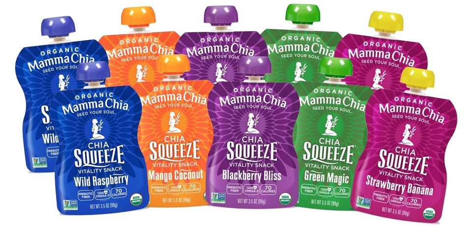 Mamma Chia Squeeze Wild Raspberry bottle, on-the-go vitality option.