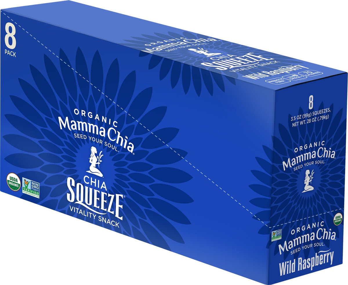 Portable healthy snack by Mamma Chia Squeeze Wild Raspberry