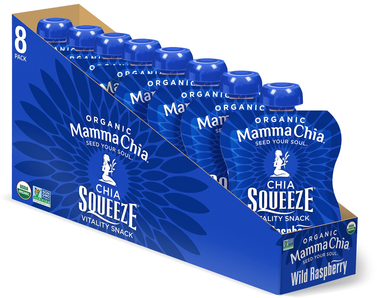 Mamma Chia Squeeze Wild Raspberry pouch for on-the-go snacking