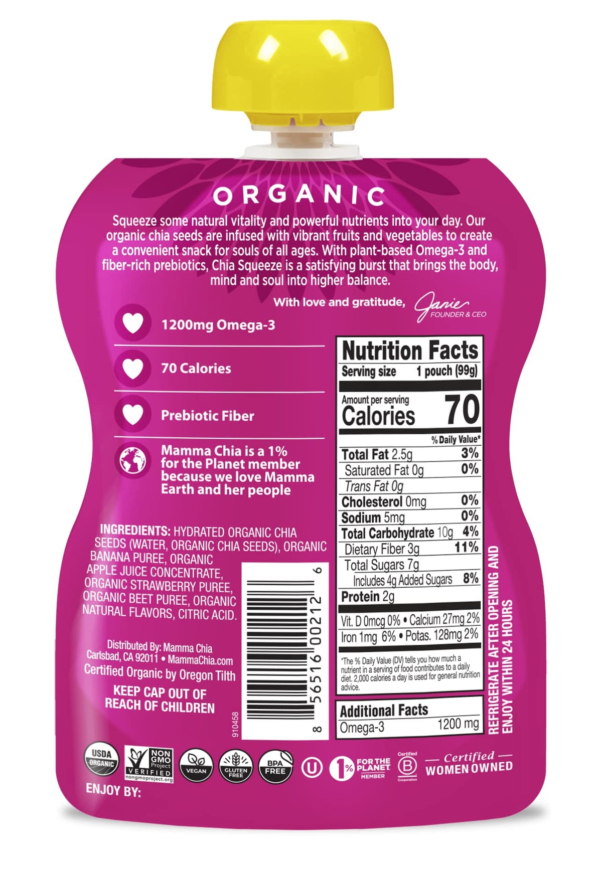 Mammachia Chia Squeeze ingredients close-up highlights real fruit and chia for clean nutrition.