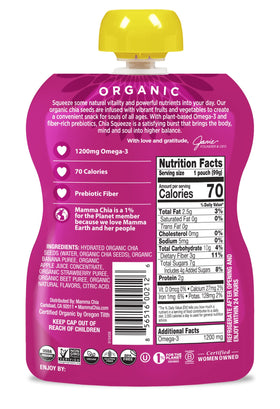 Mammachia Chia Squeeze ingredients close-up highlights real fruit and chia for clean nutrition.