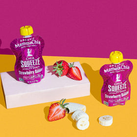 Mammachia Chia Squeeze 16-pack display shows convenient stocking for families.