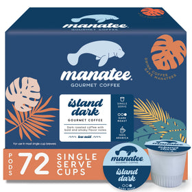 Manatee Gourmet Island Dark Roast pod ready for Keurig brewing with bold, smoky notes