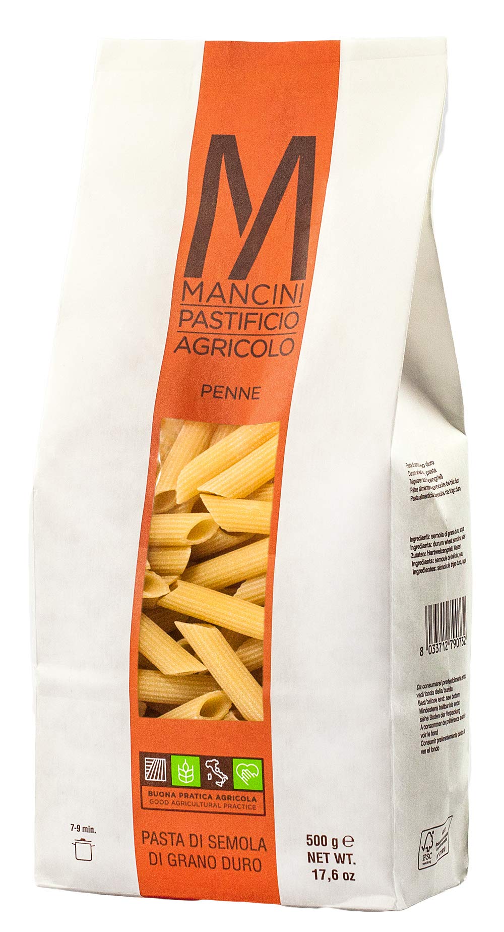 Mancini Penne 500g pack front, ideal for weekly meals