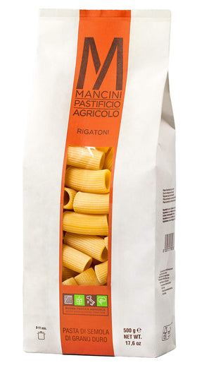Mancini Pastificio Agricolo rigatoni 500g pack ready for family dinners.