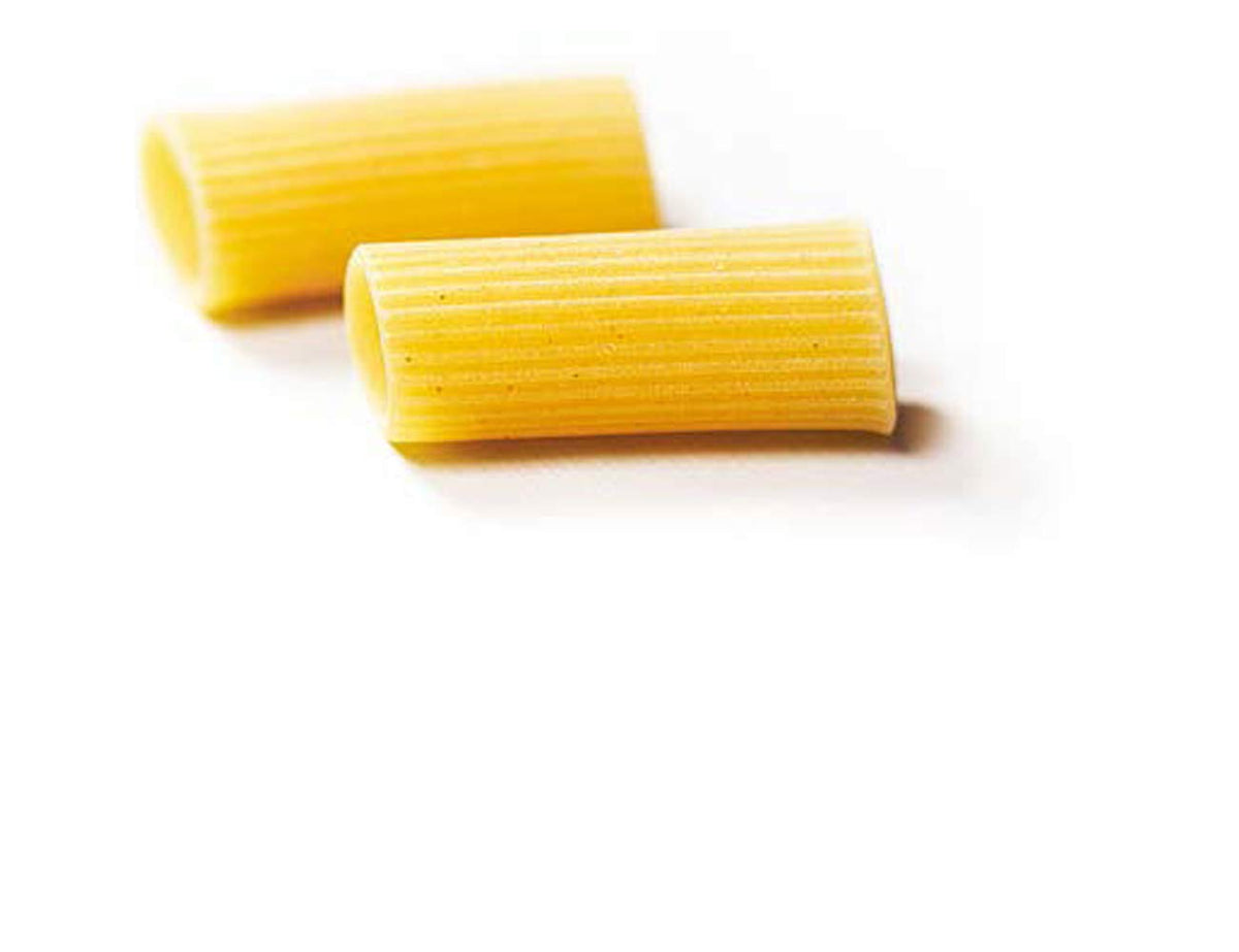 Mancini rigatoni ridges grip hearty tomato sauce.
