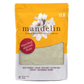 Mandelin California almond flour 2lb bag, superfine texture for gluten-free pastries.
