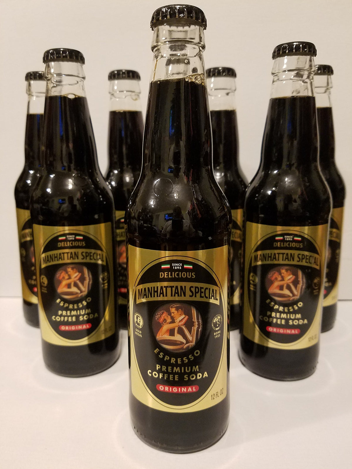 Manhattan Special Expresso Coffee Soda bottle front view highlights bold espresso flavor and caffeine lift.