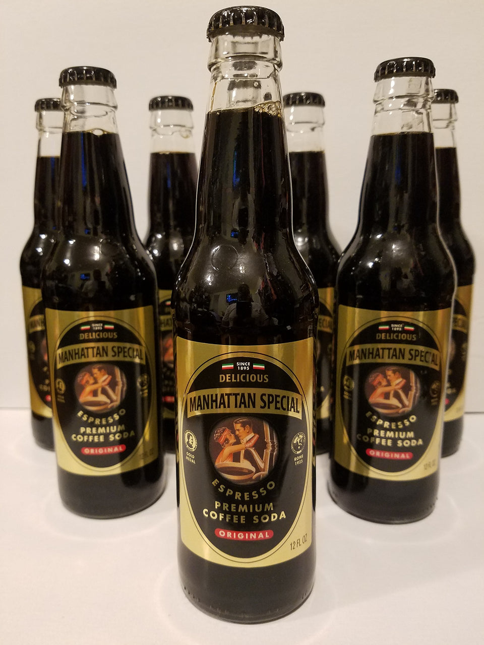 Manhattan Special Expresso Coffee Soda bottle front view highlights bold espresso flavor and caffeine lift.