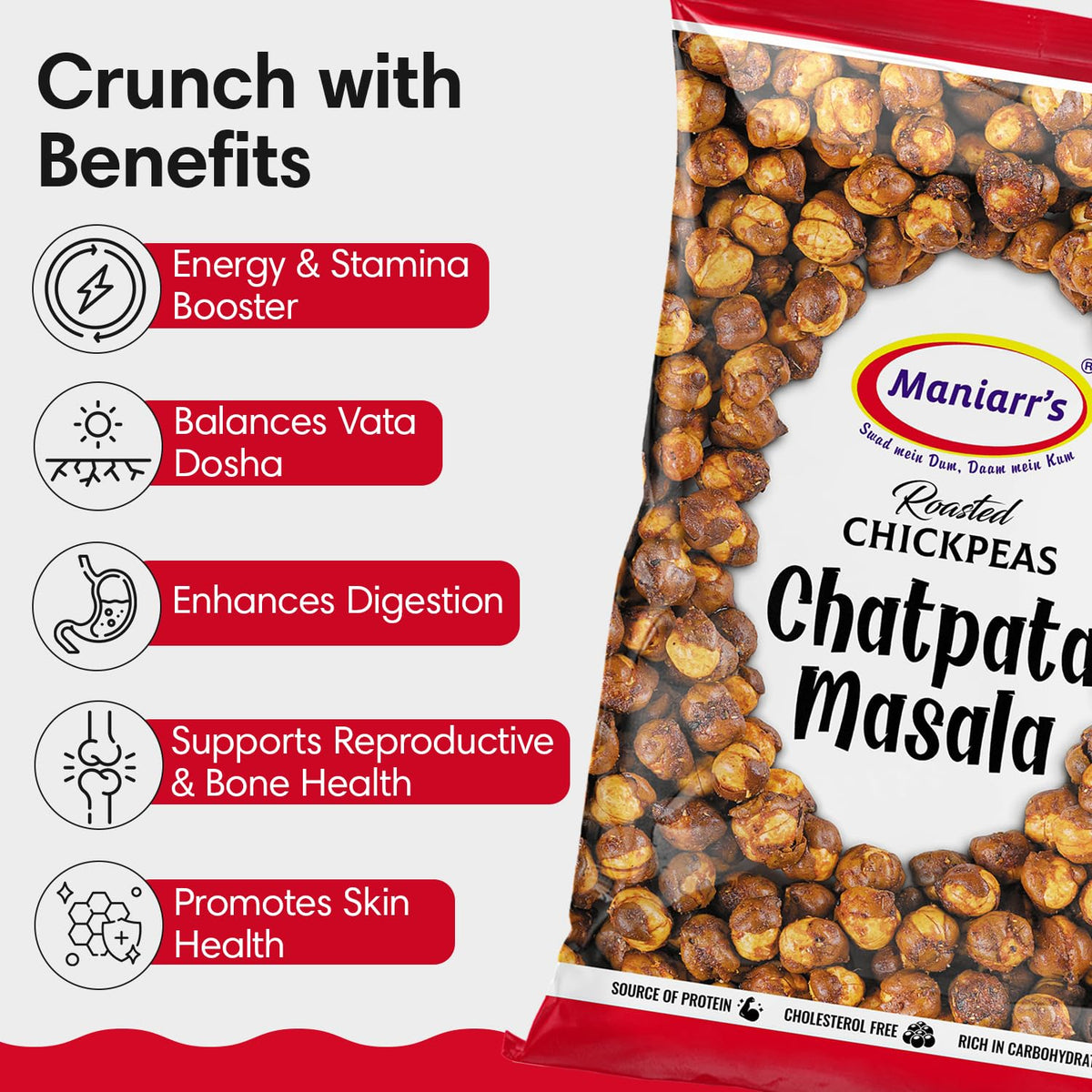 maniarrs chatpata masala chickpeas back view showing gluten-free, non-GMO ingredients