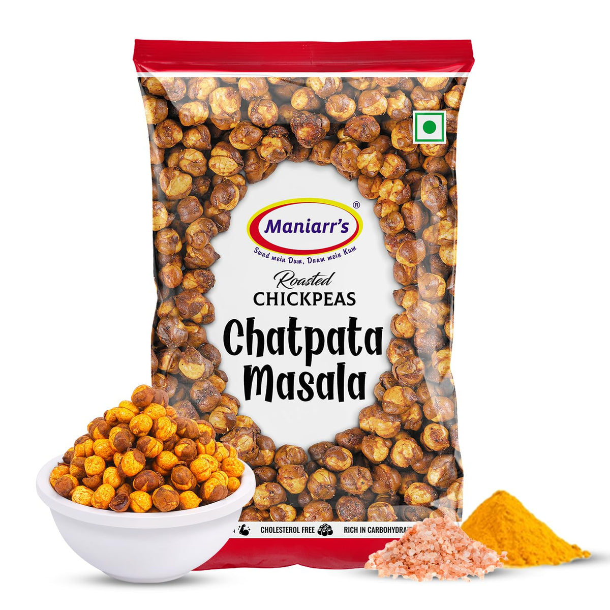 maniarrs chatpata masala chickpeas front pack ready for on-the-go snacking with protein
