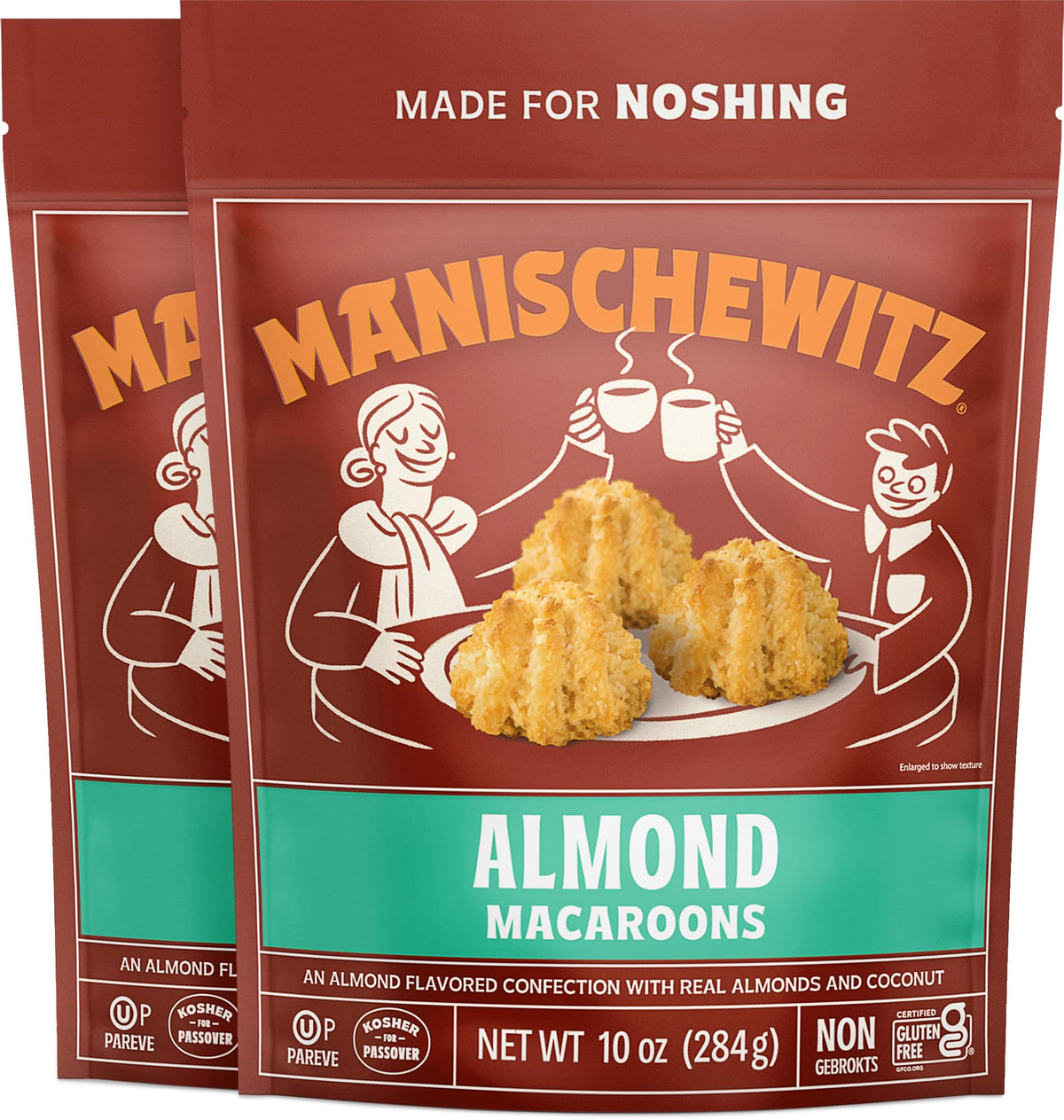 Manischewitz almond macaroons front-of-pack showing dairy-free and gluten-free cookies