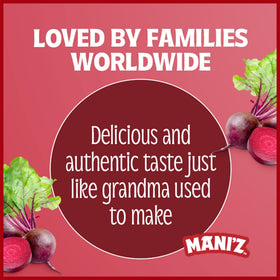 Manischewitz Borscht beet-rich color photograph emphasizes natural beets.