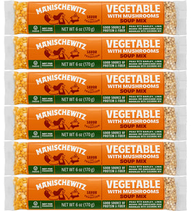 Manischewitz Cello Vegetable Mushroom Soup Mix front package showing reduced-sodium option for busy weeknights.