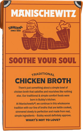 Manischewitz Chicken Broth kettle-cooked process ensures robust, comforting aroma.